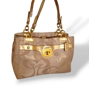 Coach Large Carry All Tote Hand Bag F18474 Optic Signature Logo Canvas & Leather